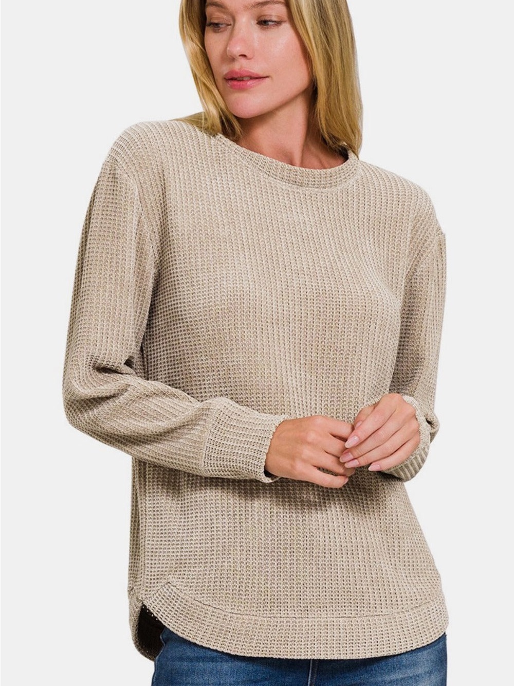 NWOT Zenana Chenille Waffle Round Neck Sweater Size L